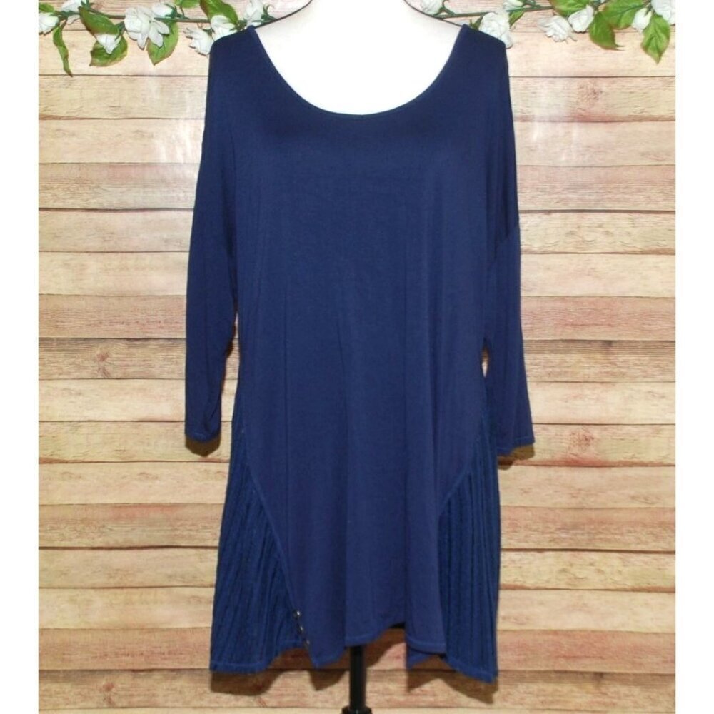 Simply Noelle Ladies Blue Shirt Top Size XXL 16 18 3/4 Sleeve Stretch Tunic